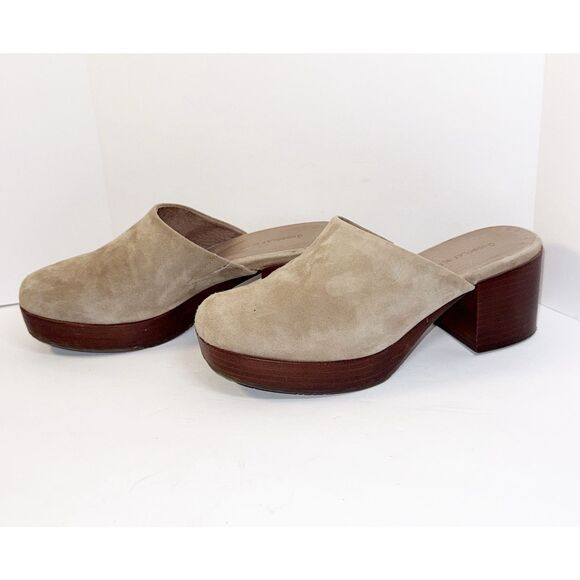 Chocolat Blu Chunky Heels Slip On Platform Mule Suede Leather Beige Wood Y2K 8.5 - Picture 4 of 16